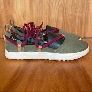 Teva Olive and Burgundy Flats